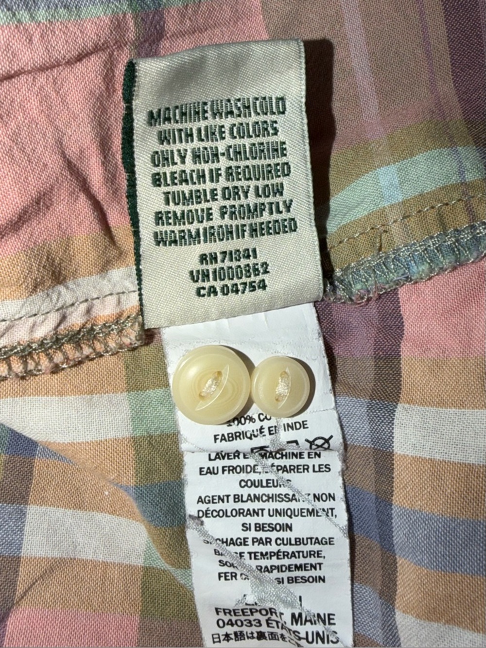 VGUC L.L. Bean Pastel Plaid Button-Down Roll Tab Sleeve Casual Shirt - Picture 8 of 8